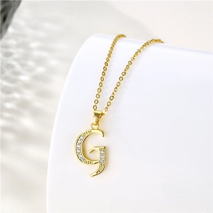 Stainless Steel Titanium Steel 18K Gold Plated Fashion Plating Inlay letter Zircon Pendant Necklace