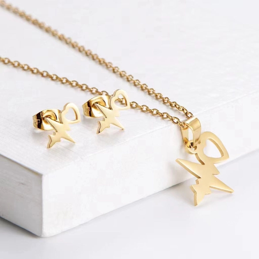 Fashion Geometric Titanium Steel Gold Plated Earrings Necklace