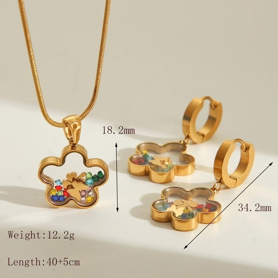 Jewelry Simple Style Classic Style Round Flower Butterfly 304 Stainless Steel Zircon 18K Gold Plated Jewelry Set