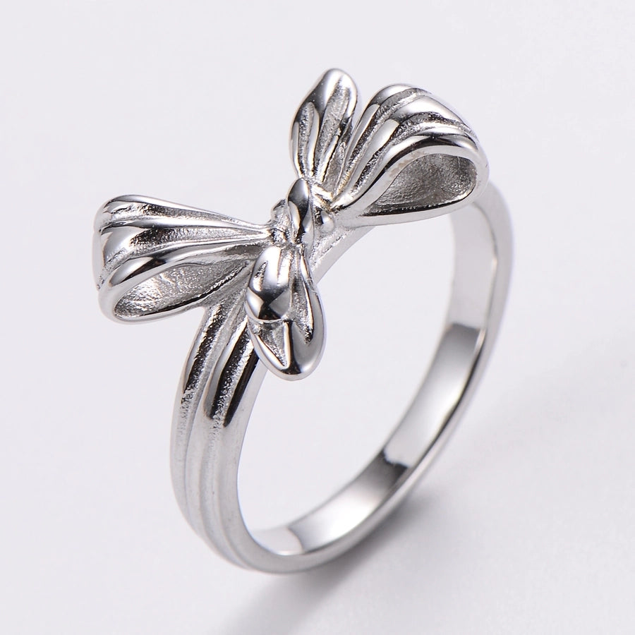 Stainless Steel 18K Gold Plated Fashion Inlay Hand Number Bow Knot Zircon Open Ring