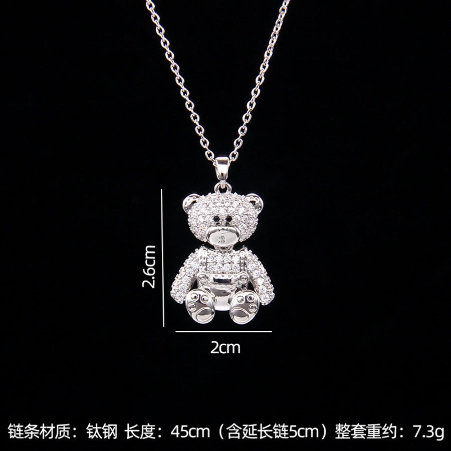 simple style bear copper zircon pendant necklace in bulk