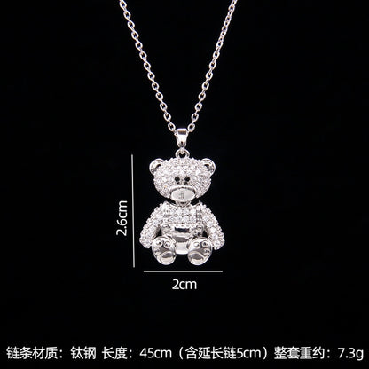 simple style bear copper zircon pendant necklace in bulk