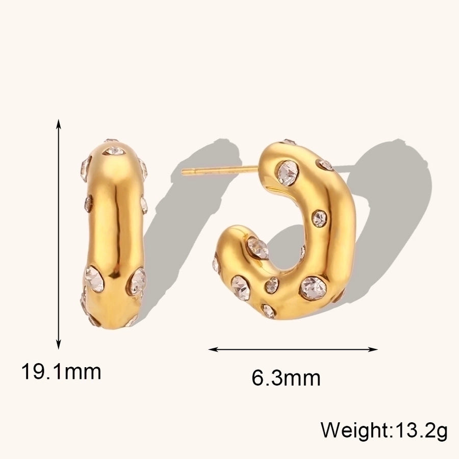 1 Pair Lady Geometric Plating Inlay Stainless Steel Zircon 18K Gold Plated Earrings Ear Studs