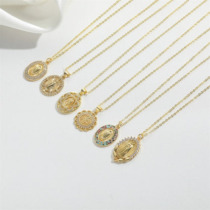 Vintage Style Simple Style Commute Round Copper Inlay 14K Gold Plated Zircon Pendant Necklace