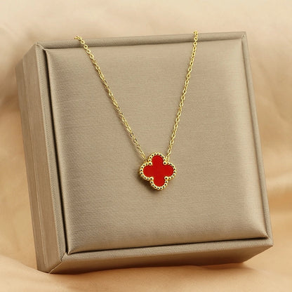 Jewelry Simple Style Four Leaf Clover 304 Stainless Steel Arylic 18K Gold Plated Plating Pendant Necklace