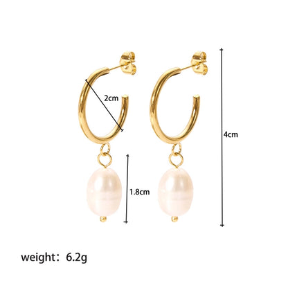 1 Pair Lady Geometric Plating 201 Stainless Steel Freshwater Pearl 18K Gold Plated Earrings