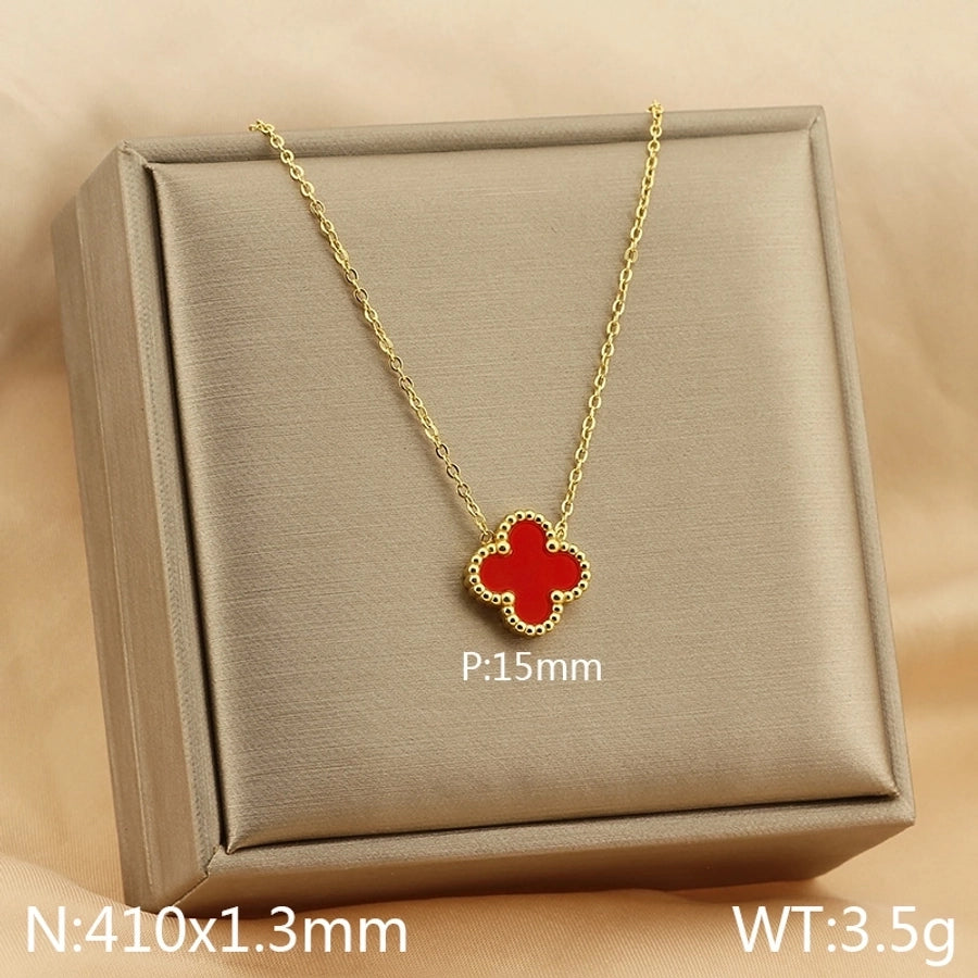 Jewelry Simple Style Four Leaf Clover 304 Stainless Steel Arylic 18K Gold Plated Plating Pendant Necklace