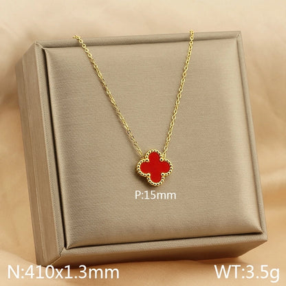 Jewelry Simple Style Four Leaf Clover 304 Stainless Steel Arylic 18K Gold Plated Plating Pendant Necklace