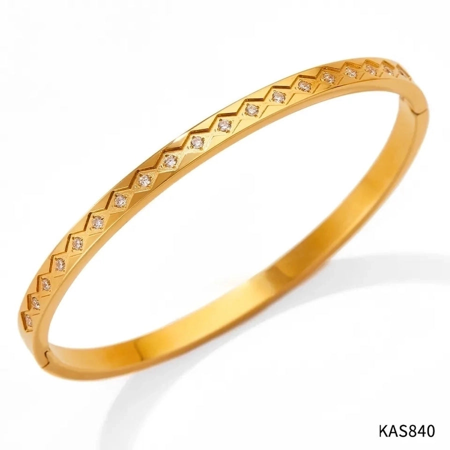 Simple Style Classic Style Geometric 304 Stainless Steel 16K Gold Plated White Gold Plated Gold Plated Zircon Bangle In Bulk