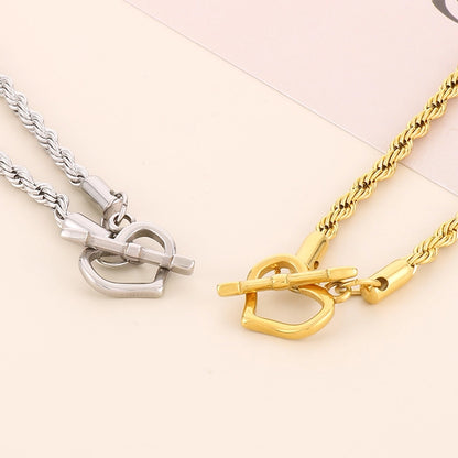 Stainless Steel Titanium Steel 18K Gold Plated Retro Cool Style Plating Heart Shape Pendant Necklace