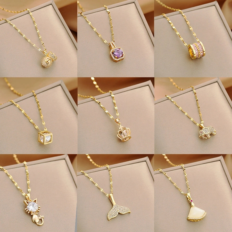 Fashion Heart Shape Peanut Windmill 304 Stainless Steel Copper Plating Inlay 18K Gold Plated White-Plated K Zircon Pendant Necklace