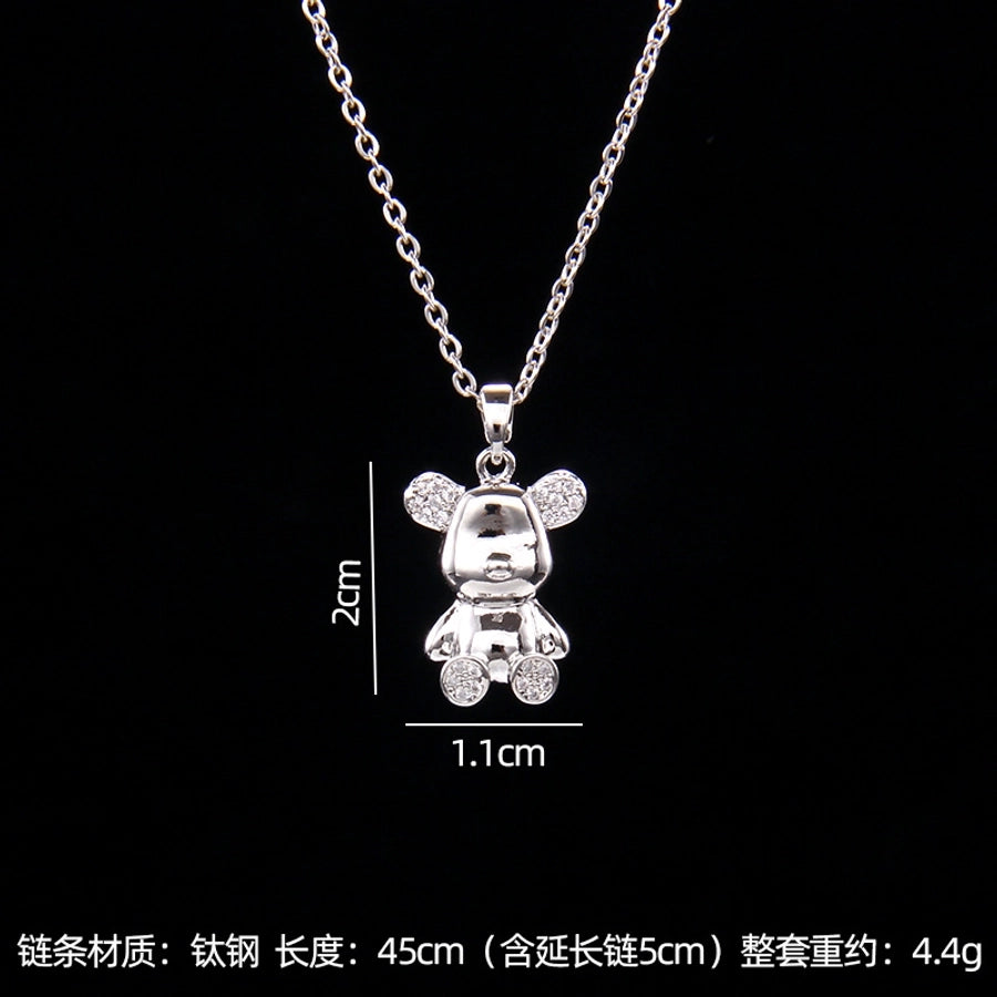 simple style bear copper zircon pendant necklace in bulk