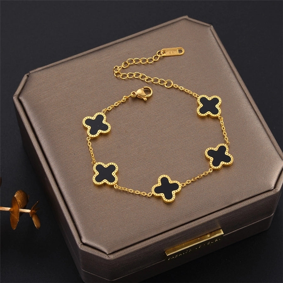 fashion four leaf clover titanium steel inlaid gold shell bracelets