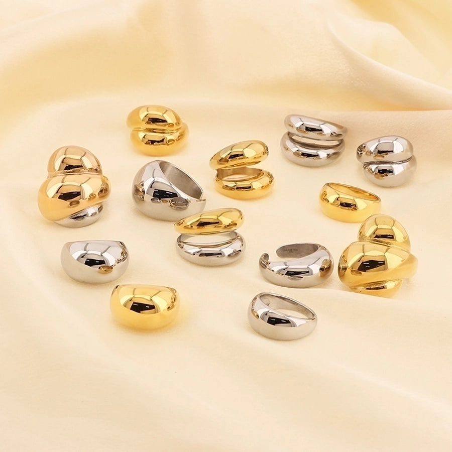 Basic Modern Style Classic Style Geometric Solid Color 304 Stainless Steel 18K Gold Plated Rings In Bulk