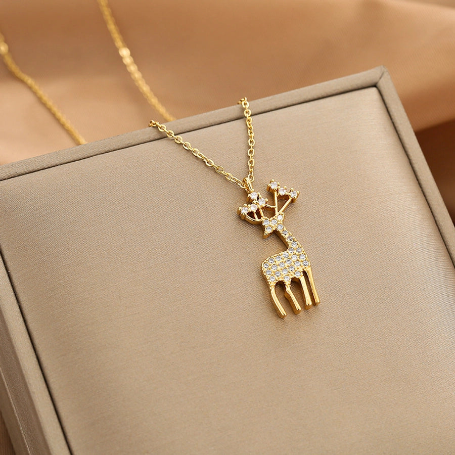 Fashion Heart Shape Peanut Windmill 304 Stainless Steel Copper Plating Inlay 18K Gold Plated White-Plated K Zircon Pendant Necklace