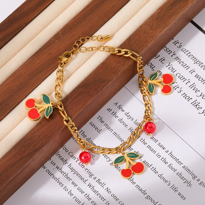 Jewelry Elegant Sweet Cherry 304 Stainless Steel 18K Gold Plated Epoxy Inlay Jewelry Set