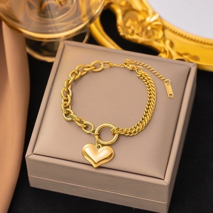 Streetwear Heart Shape Grain 304 Stainless Steel 18K Gold Plated Acrylic Artificial Rhinestones Plastic Bracelets In Bulk