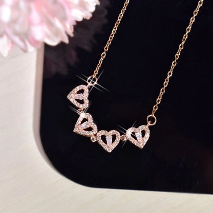 Jewelry Simple Style Four Leaf Clover Heart Shape Titanium Steel Rhinestones Hollow Out Inlay Necklace