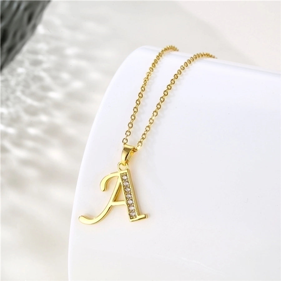 Stainless Steel Titanium Steel 18K Gold Plated Fashion Plating Inlay letter Zircon Pendant Necklace