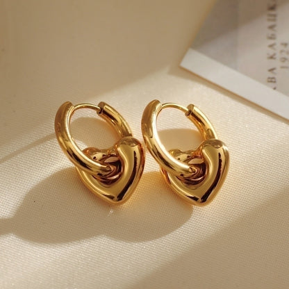 1 Pair Casual Cute Classic Style Pentagram Heart Shape Plating Hollow Out 304 Stainless Steel Titanium Steel 18K Gold Plated Hoop Earrings