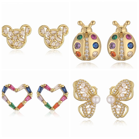 1 pair elegant streetwear heart shape butterfly plating inlay copper zircon gold plated ear studs