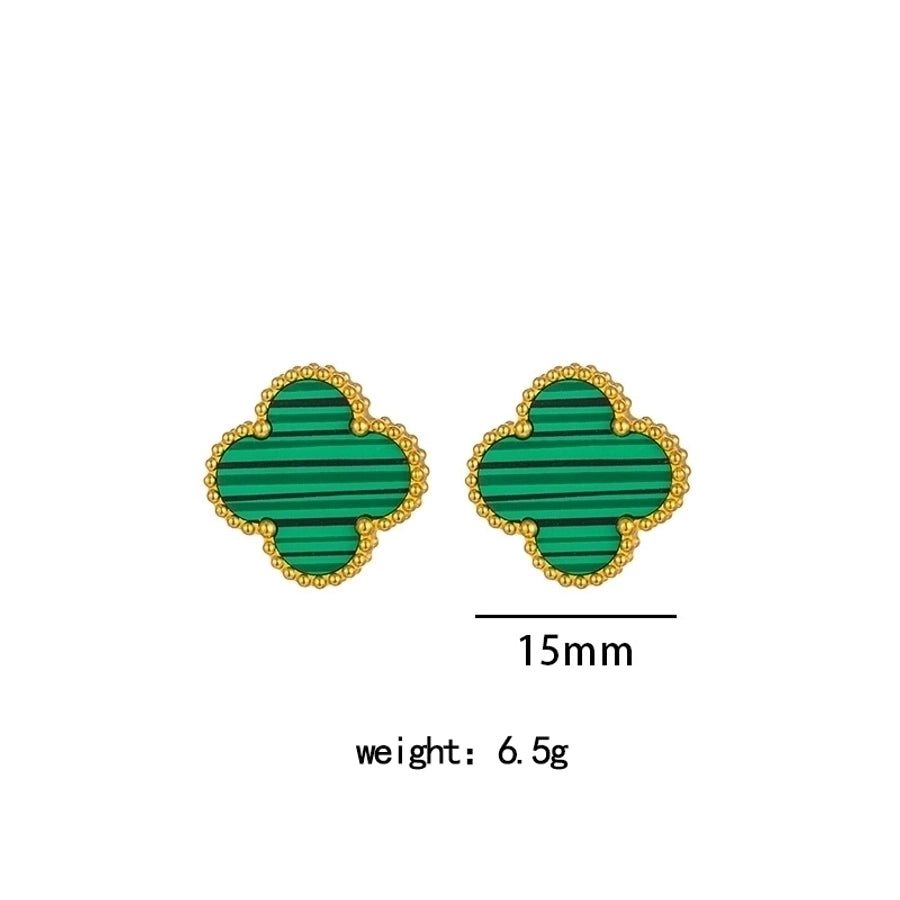 304 Stainless Steel 18K Gold Plated Cute Sweet Inlay Four Leaf Clover Acrylic Bracelets Earrings Necklace