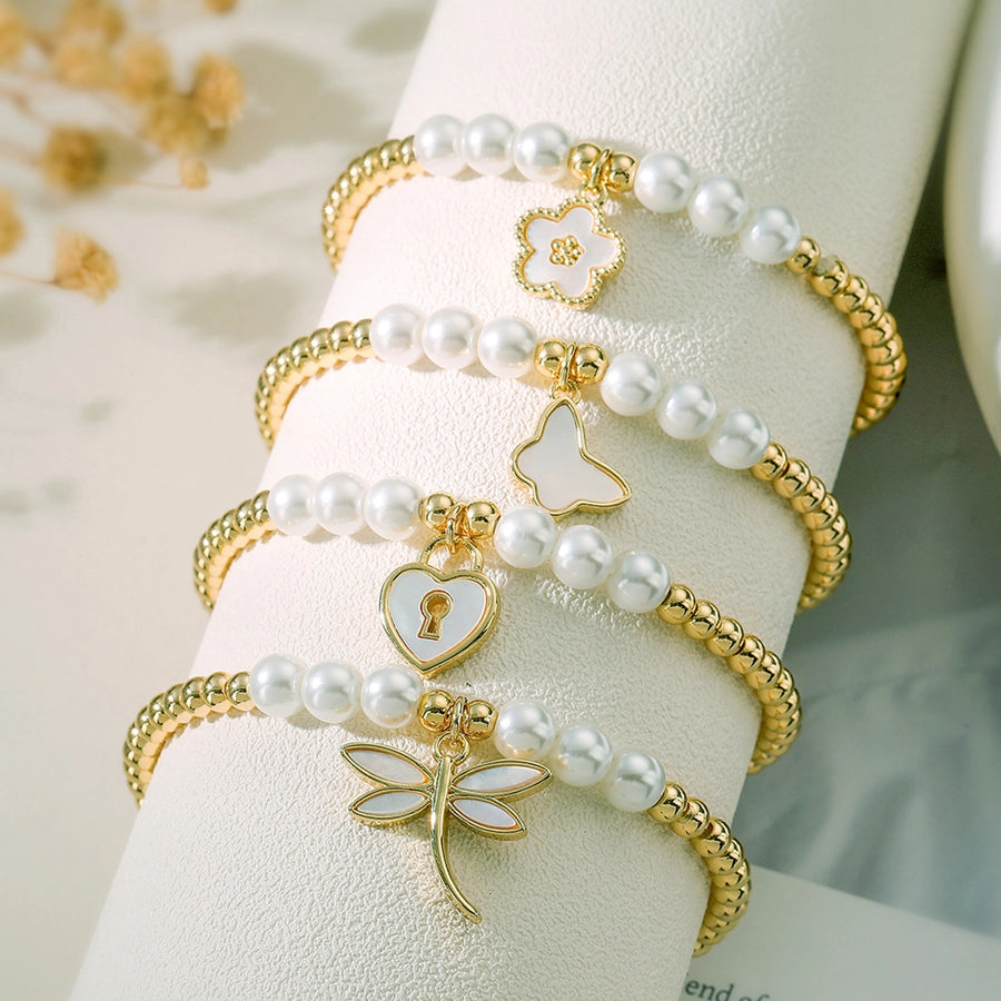 Jewelry Simple Style Commute Dragonfly Butterfly Imitation Pearl Copper Bracelets