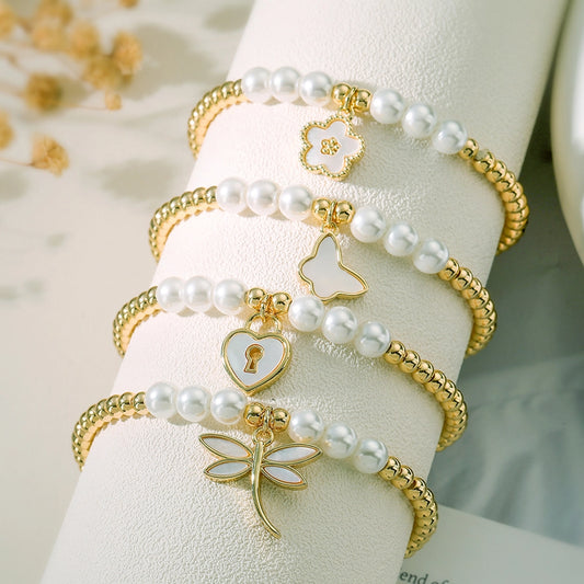 Jewelry Simple Style Commute Dragonfly Butterfly Imitation Pearl Copper Bracelets