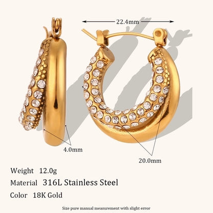 1 Pair Lady Geometric Plating Inlay Stainless Steel Zircon 18K Gold Plated Earrings Ear Studs