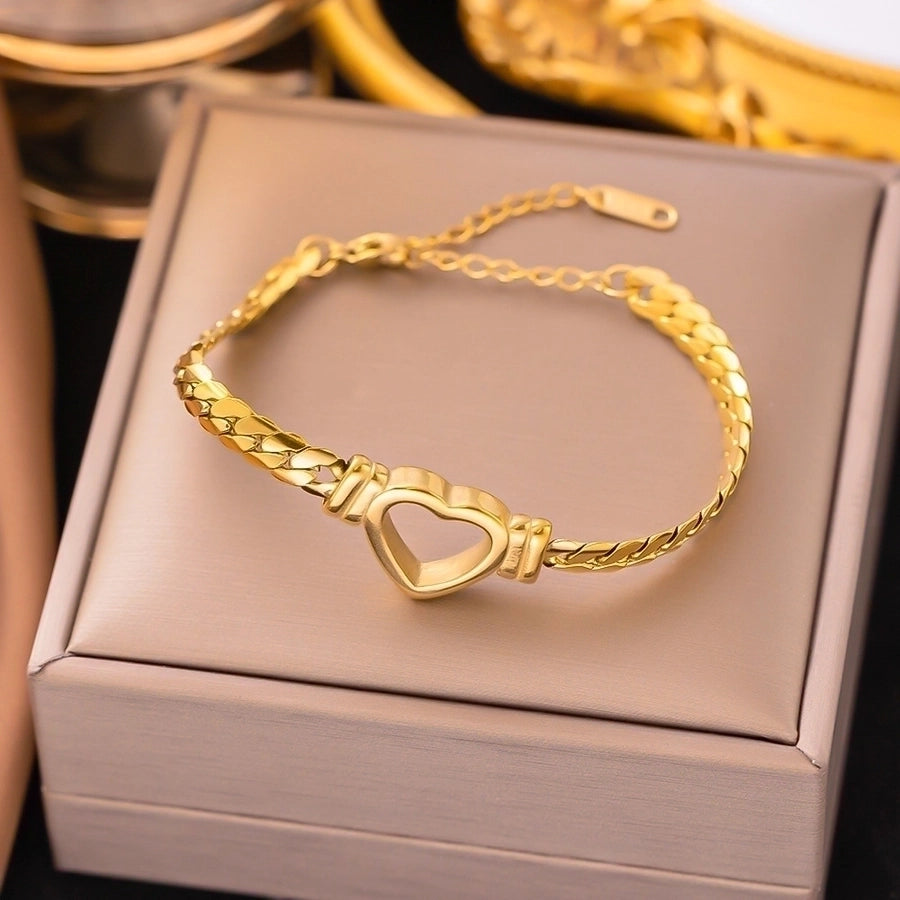 Streetwear Heart Shape Grain 304 Stainless Steel 18K Gold Plated Acrylic Artificial Rhinestones Plastic Bracelets In Bulk