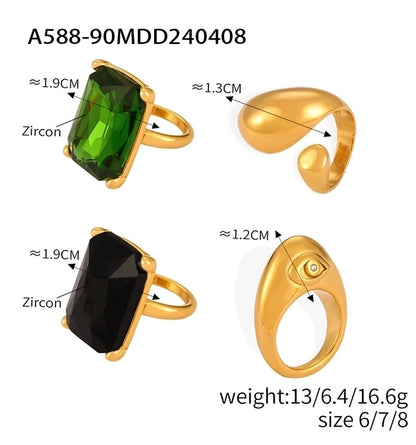 Casual Simple Style Commute Round Rectangle 304 Stainless Steel 18K Gold Plated Rhinestones Zircon Open Rings Rings In Bulk