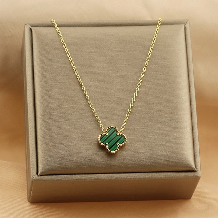 Jewelry Simple Style Four Leaf Clover 304 Stainless Steel Arylic 18K Gold Plated Plating Pendant Necklace