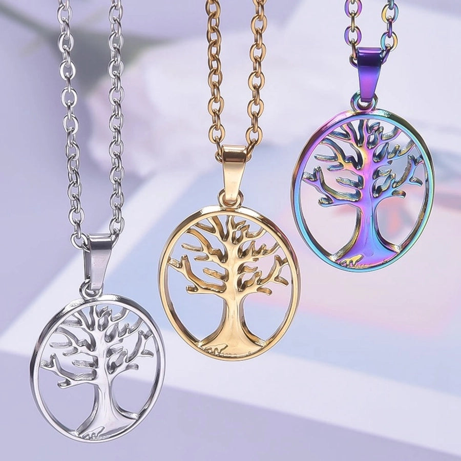 Jewelry Basic Modern Style Classic Style Life Tree 304 Stainless Steel 18K Gold Plated Plating Pendant Necklace