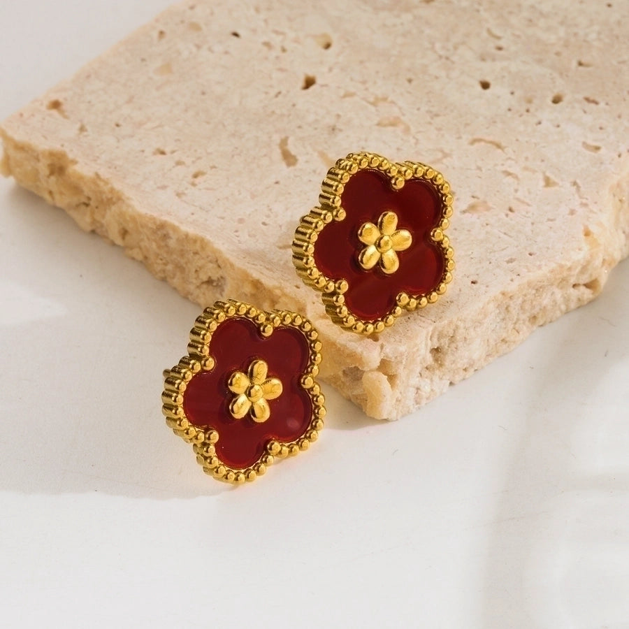 1 pair elegant sweet flower plating inlay stainless steel acrylic 18k gold plated ear studs