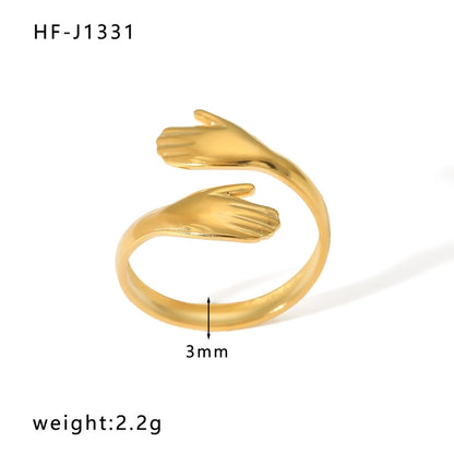 Stainless Steel 18K Gold Plated Vintage Style Plating Geometric Heart Shape Open Ring