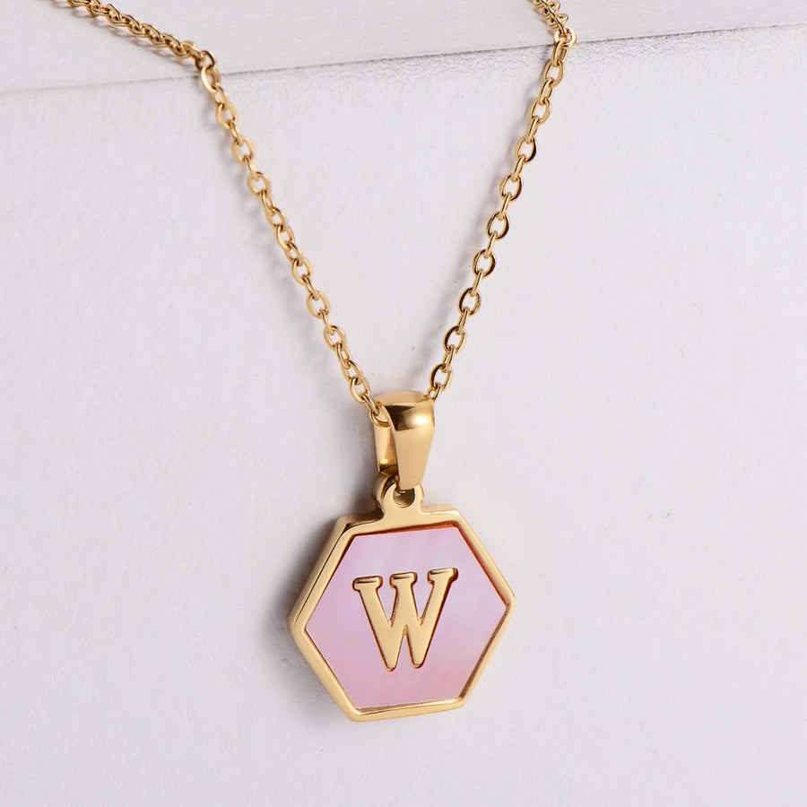 304 Stainless Steel 18K Gold Plated Lady Plating Letter Shell Pendant Necklace