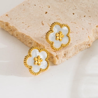 1 pair elegant sweet flower plating inlay stainless steel acrylic 18k gold plated ear studs