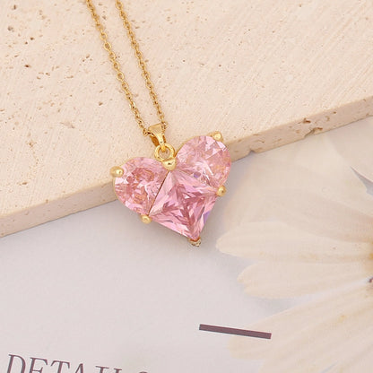 Stainless Steel 18K Gold Plated Casual Plating Heart Shape Butterfly Zircon Pendant Necklace