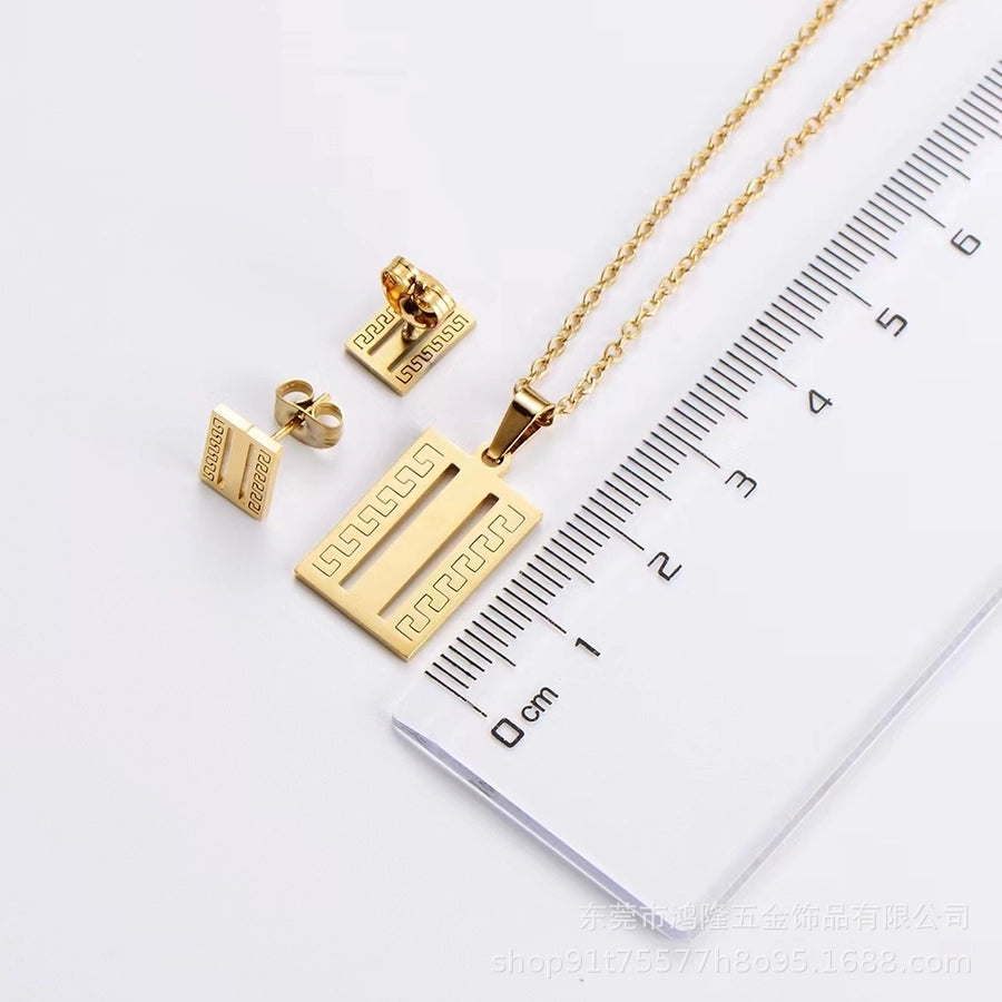 Fashion Geometric Titanium Steel Gold Plated Earrings Necklace