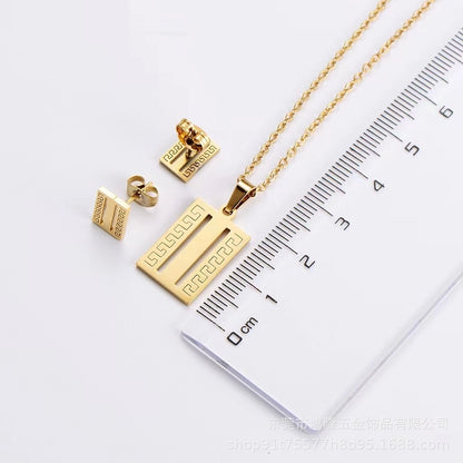 Fashion Geometric Titanium Steel Gold Plated Earrings Necklace