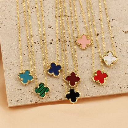 Jewelry Simple Style Four Leaf Clover 304 Stainless Steel Arylic 18K Gold Plated Plating Pendant Necklace