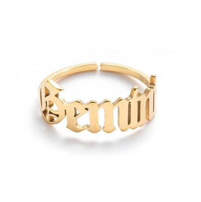 Jewelry Retro Letter 201 Stainless Steel 18K Gold Plated Plating Open Ring