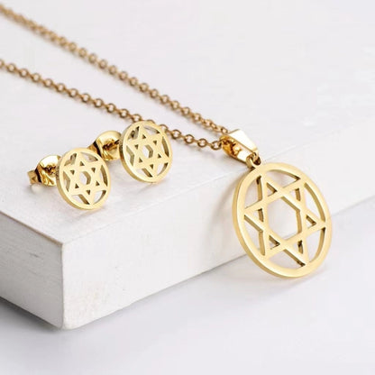 Fashion Geometric Titanium Steel Gold Plated Earrings Necklace