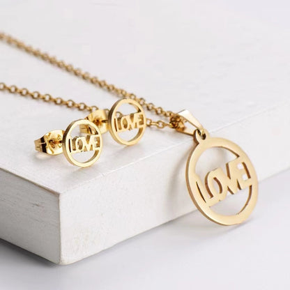 Fashion Geometric Titanium Steel Gold Plated Earrings Necklace