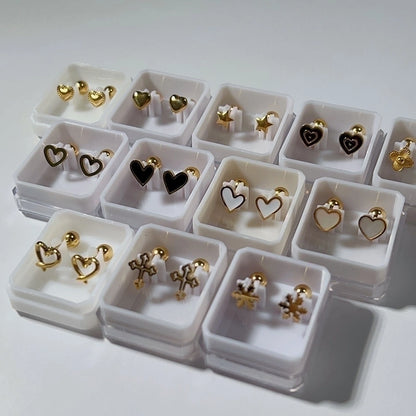 1 Pair Sweet Cross Heart Shape Snowflake Plating 304 Stainless Steel Titanium Steel 18K Gold Plated Cartilage earrings