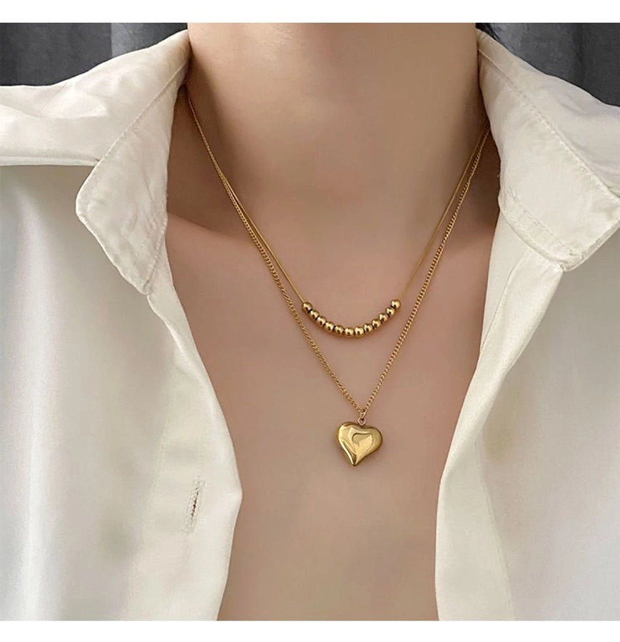 Jewelry Simple Style Commute Heart Shape Stainless Steel Titanium Steel Titanium Steel 18K Gold Plated Gold Plated Silver Plated Plating Layered Necklaces