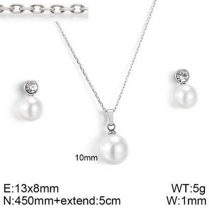 fashion geometric titanium steel inlay artificial pearls rhinestones women's earrings necklace