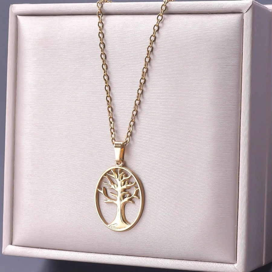 Jewelry Basic Modern Style Classic Style Life Tree 304 Stainless Steel 18K Gold Plated Plating Pendant Necklace