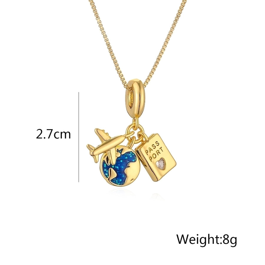 vacation streetwear earth airplane copper 18k gold plated zircon pendant necklace in bulk