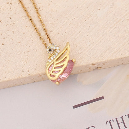 Stainless Steel 18K Gold Plated Casual Plating Heart Shape Butterfly Zircon Pendant Necklace